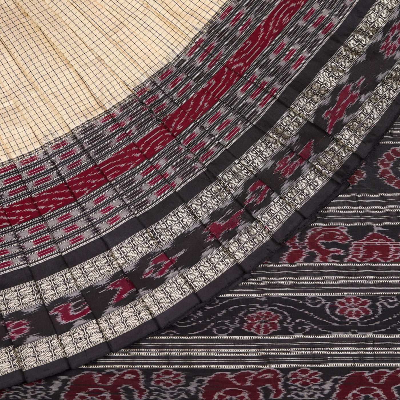 Cream and Black Sachipar silk saree — view 1 of 6.