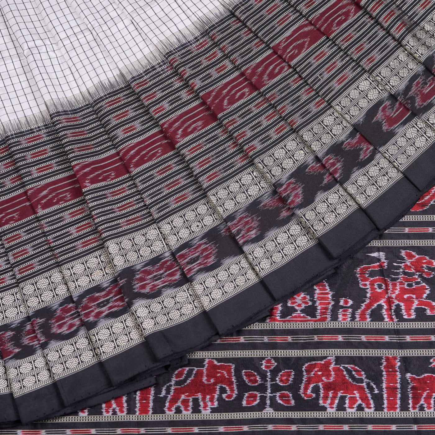 White and Black Sachipar silk saree — view 1 of 6.