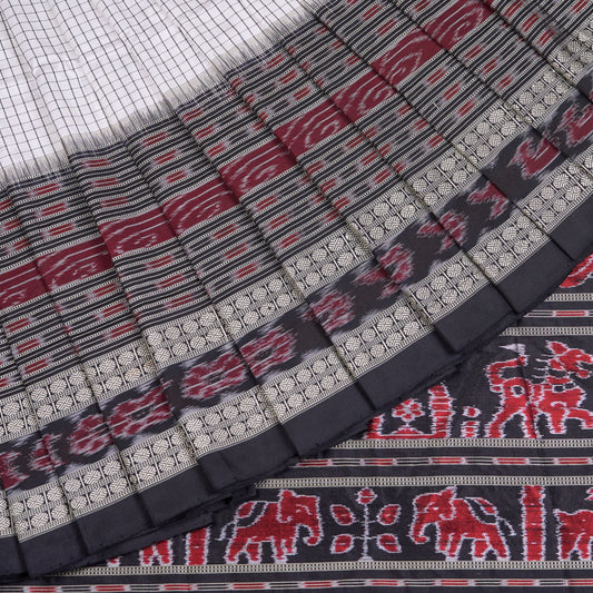 White and Black Sachipar silk saree — view 1 of 6.