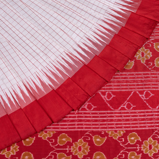 White and Red Sambalpuri silk saree — view 1 of 5.