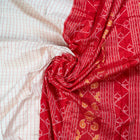 White and Red Sambalpuri silk saree — view 4 of 5.