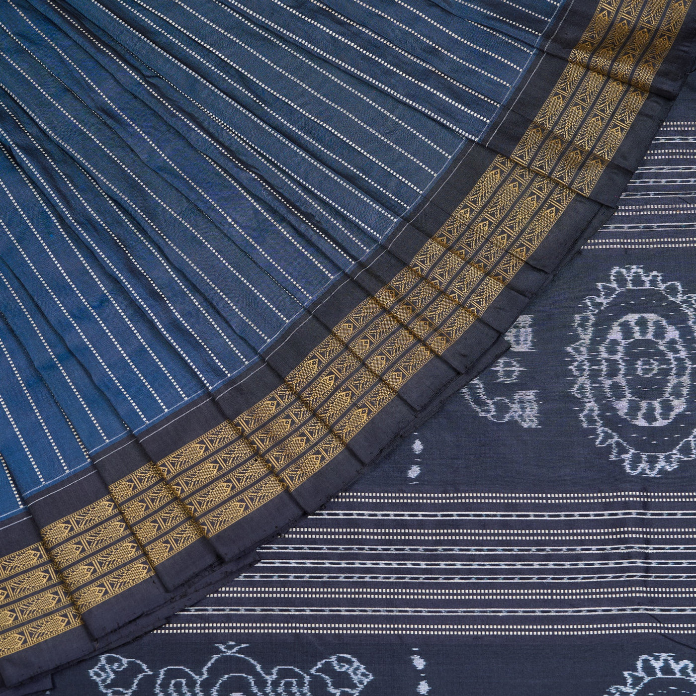 Blue and Black Sambalpuri silk saree — view 1 of 6.