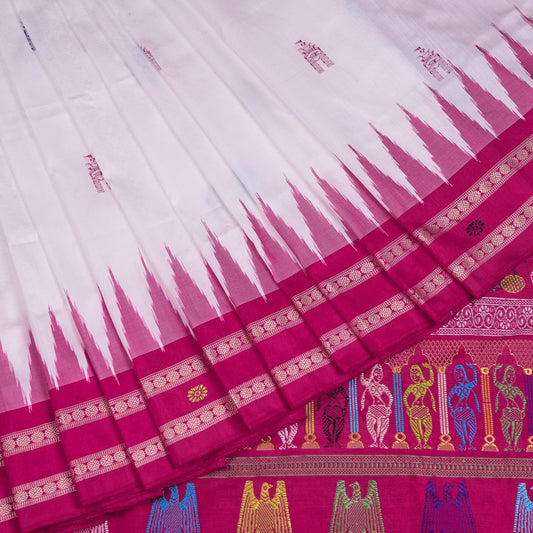 White and Pink Bomkai silk saree — view 1 of 6.