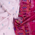 White and Pink Bomkai silk saree — view 5 of 6.