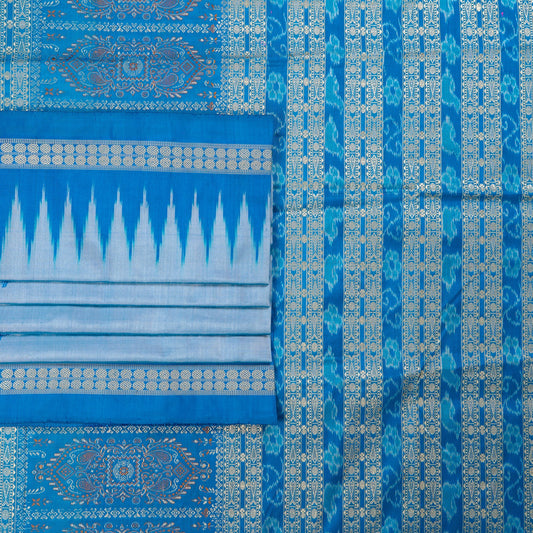 Blue and Blue Bomkai silk saree — view 2 of 6.