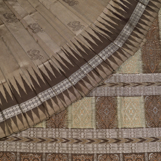 Brown and Brown Bomkai silk saree — view 1 of 6.