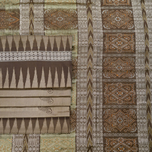Brown and Brown Bomkai silk saree — view 2 of 6.