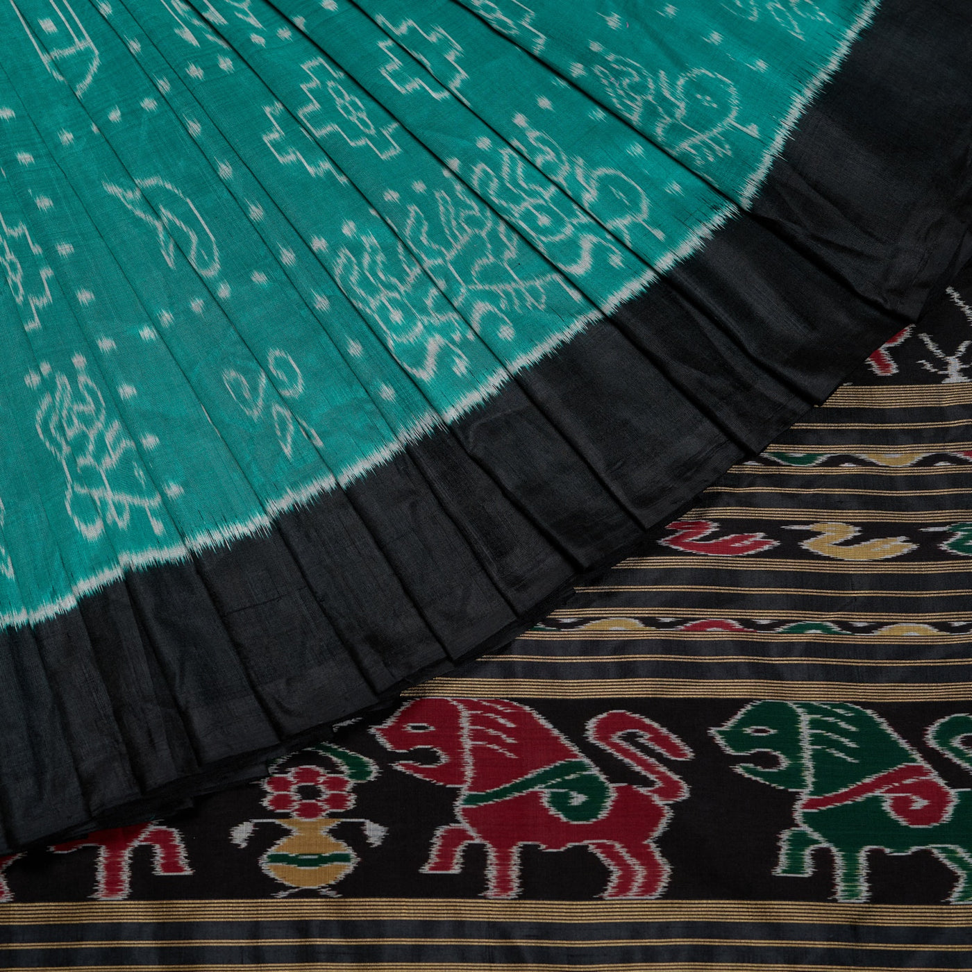 Green and Black Sambalpuri silk saree — view 1 of 6.