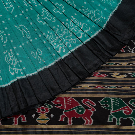 Green and Black Sambalpuri silk saree — view 1 of 6.
