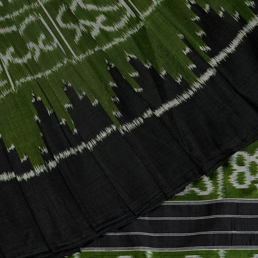 Green and Black Sambalpuri silk saree — view 1 of 6.