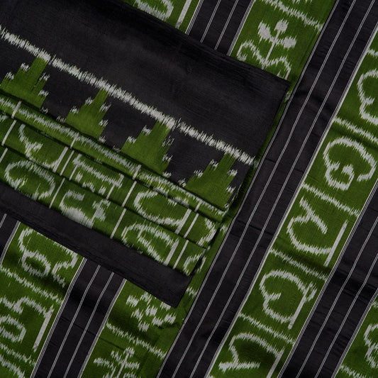 Green and Black Sambalpuri silk saree — view 2 of 6.