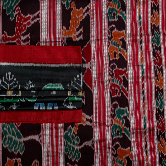 Black and Red Sambalpuri silk saree — view 2 of 6.