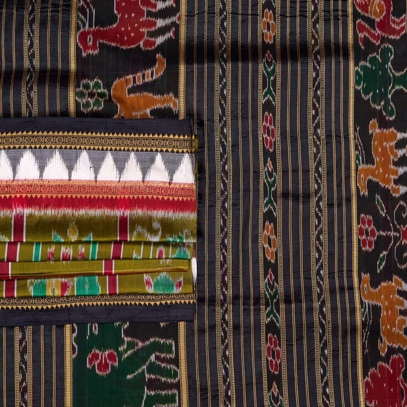 Green and Black Khandua silk saree — view 1 of 5.