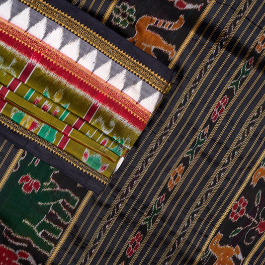 Green and Black Khandua silk saree — view 2 of 5.