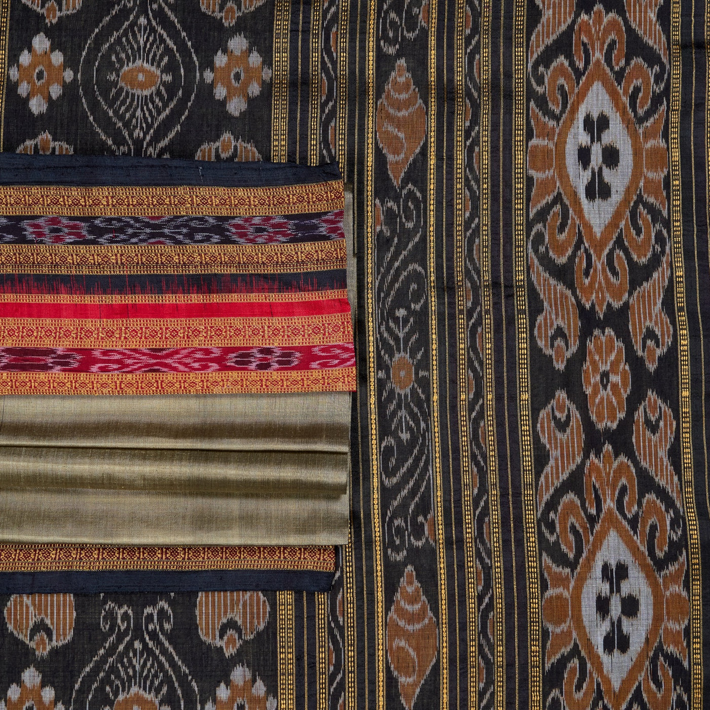 Grey and Black Khandua silk saree — view 1 of 5.