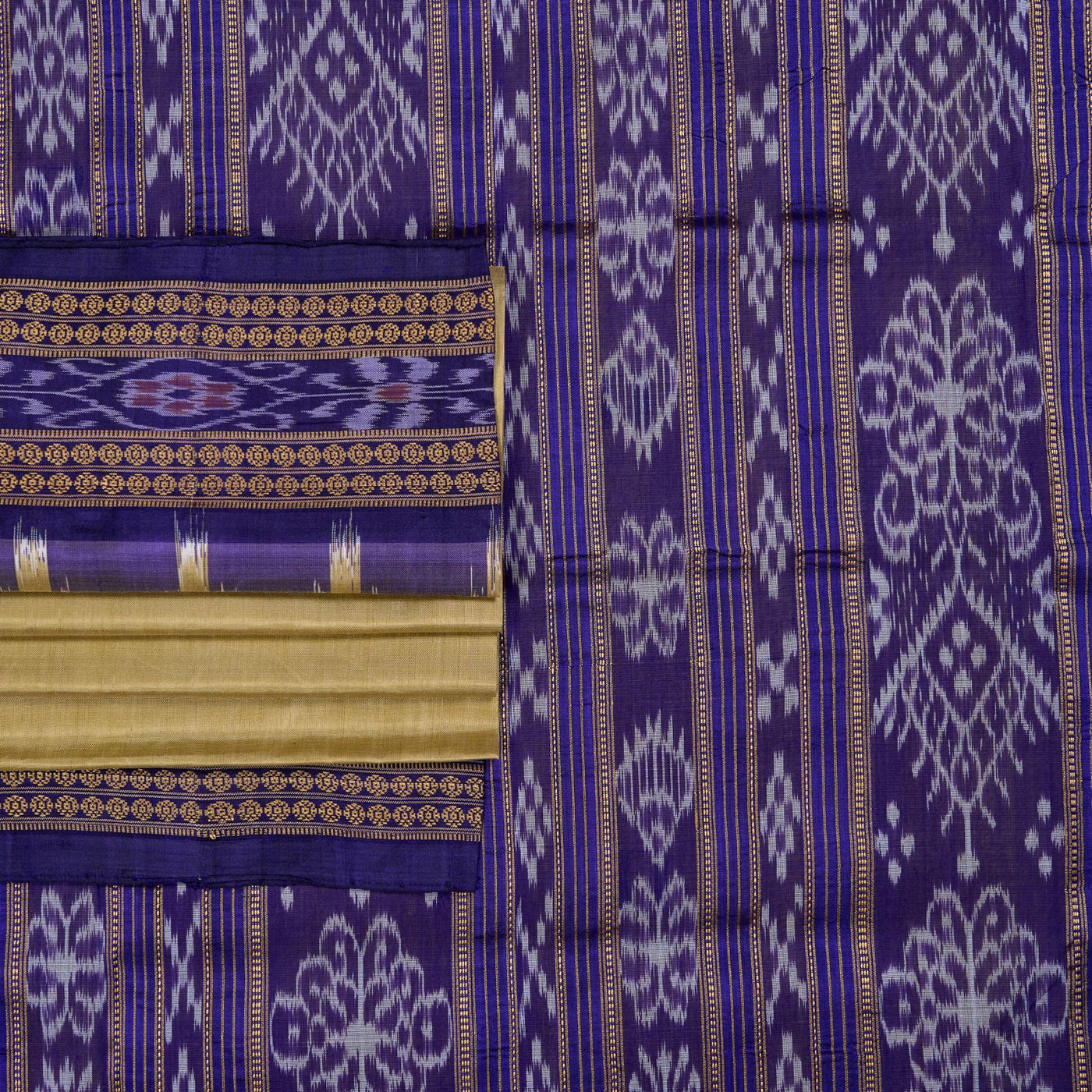 Cream and Blue Khandua silk saree — view 1 of 5.