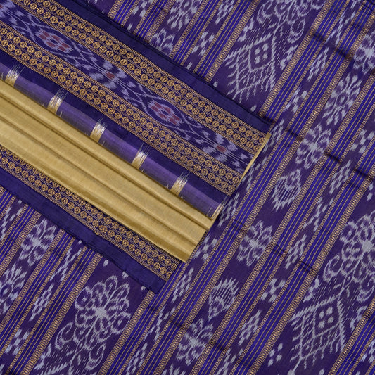 Cream and Blue Khandua silk saree — view 2 of 5.