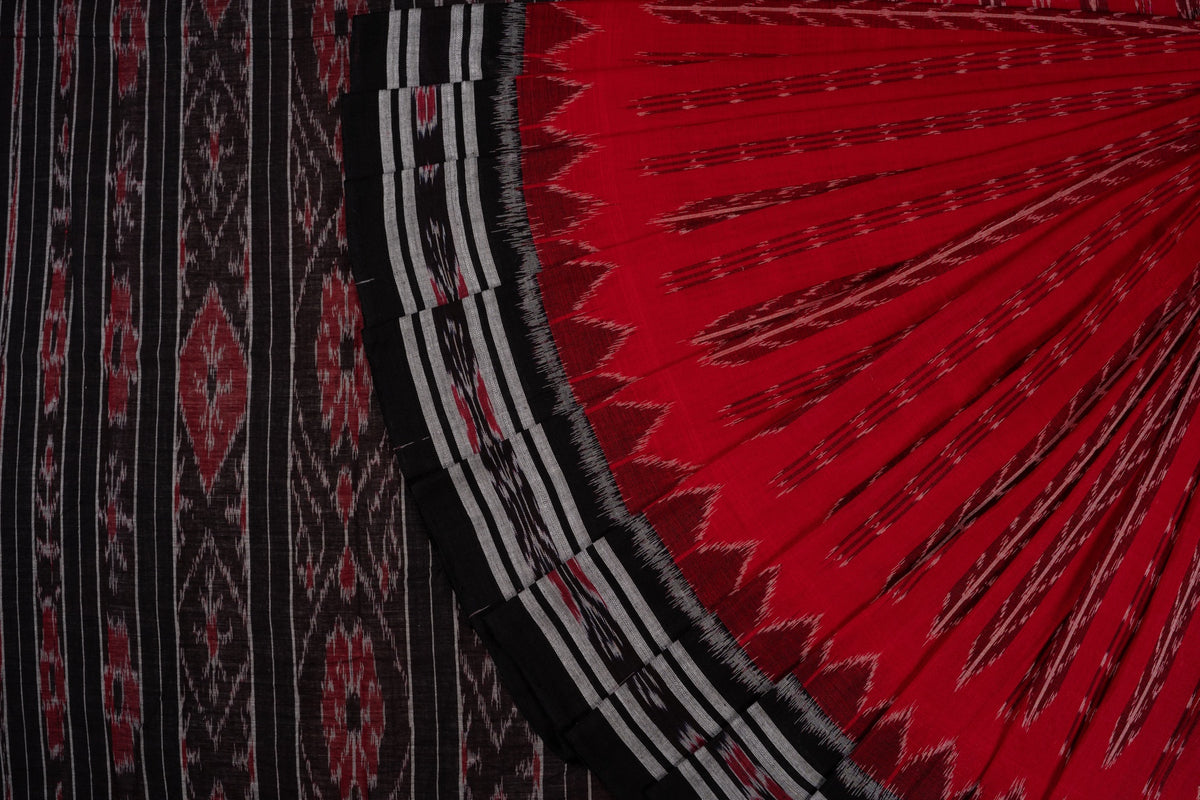 Red Sambalpuri Cotton saree — view 1 of 5