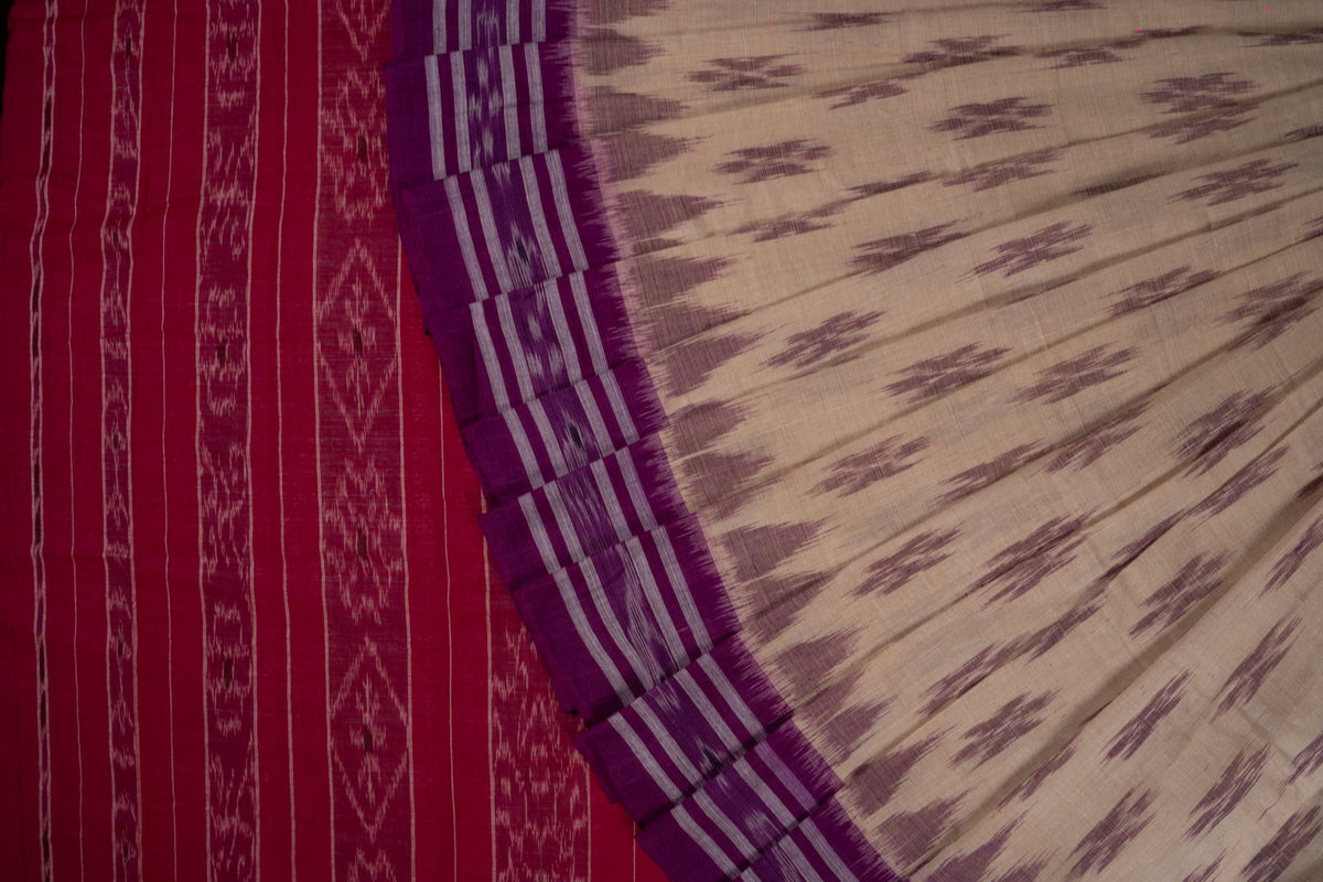 Cream Sambalpuri Cotton saree — view 1 of 5