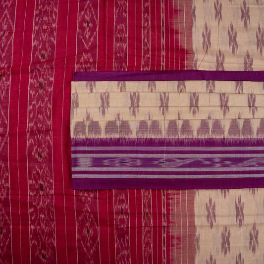 Cream Sambalpuri Cotton saree — view 2 of 5