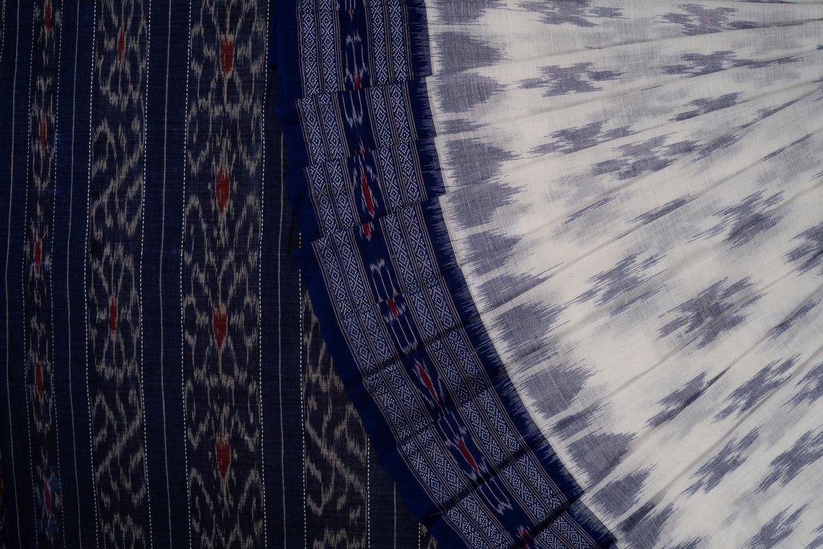 White Sambalpuri Cotton saree — view 1 of 5