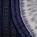 White Sambalpuri Cotton Saree with Blue Border P78-13-06216