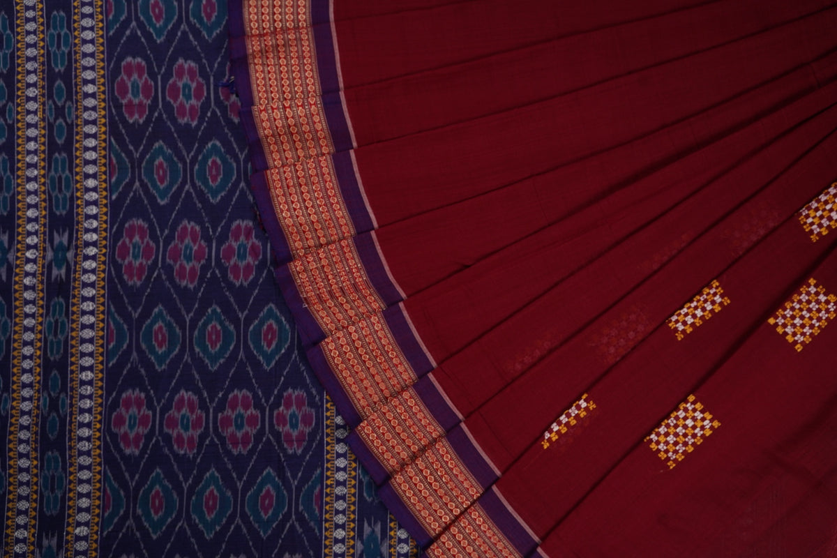 Maroon Bomkai Cotton saree — view 1 of 5