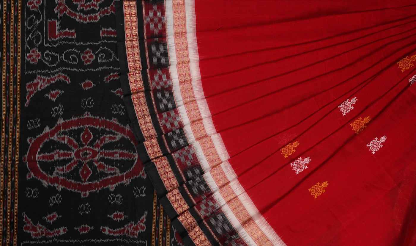 Red Bomkai Cotton saree — view 1 of 5