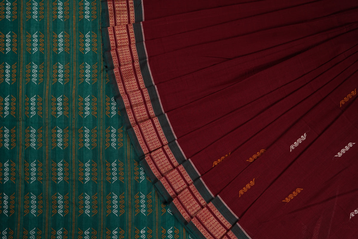 Maroon Bomkai Cotton saree — view 1 of 5