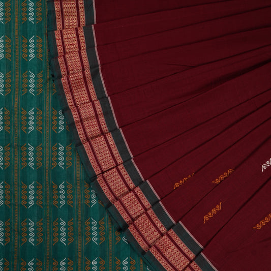 Maroon Bomkai Cotton saree — view 1 of 5