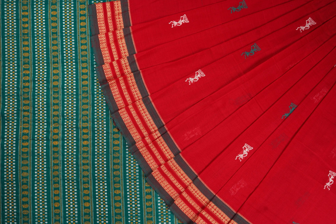 Red Bomkai Cotton saree — view 1 of 5