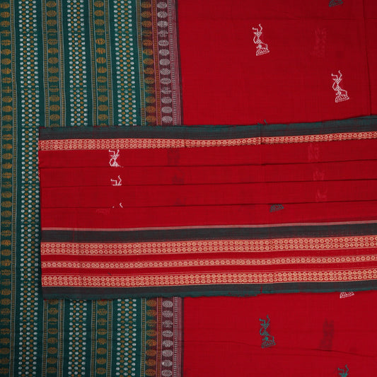 Red Bomkai Cotton saree — view 2 of 5