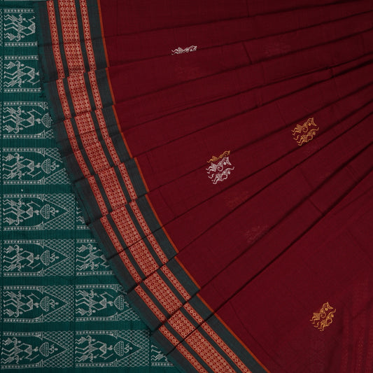 Maroon Bomkai Cotton saree — view 1 of 5