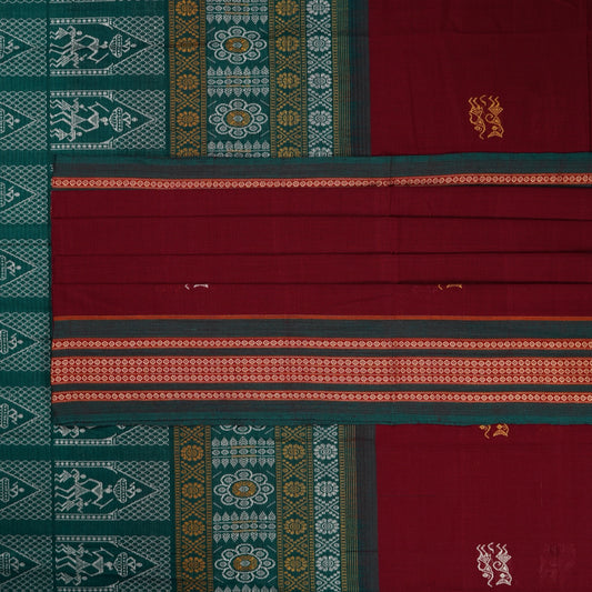 Maroon Bomkai Cotton saree — view 2 of 5