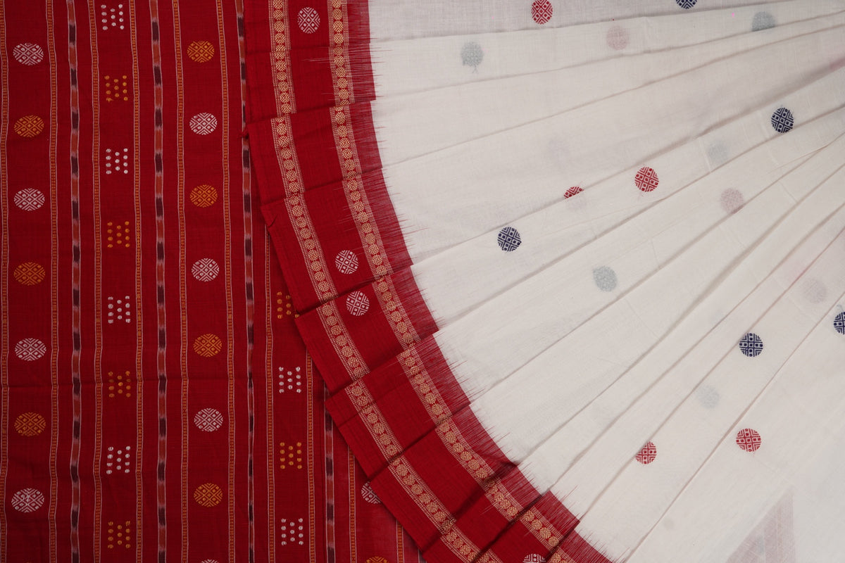 White Bomkai Cotton saree — view 1 of 5