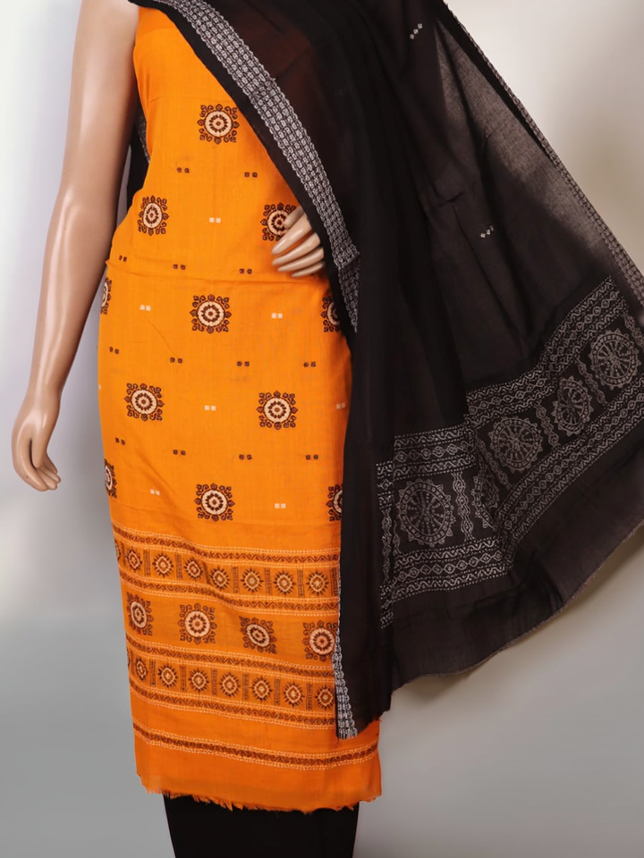 Coordinating black blouse piece for Bomkai Cotton Dress Material with subtle woven details.