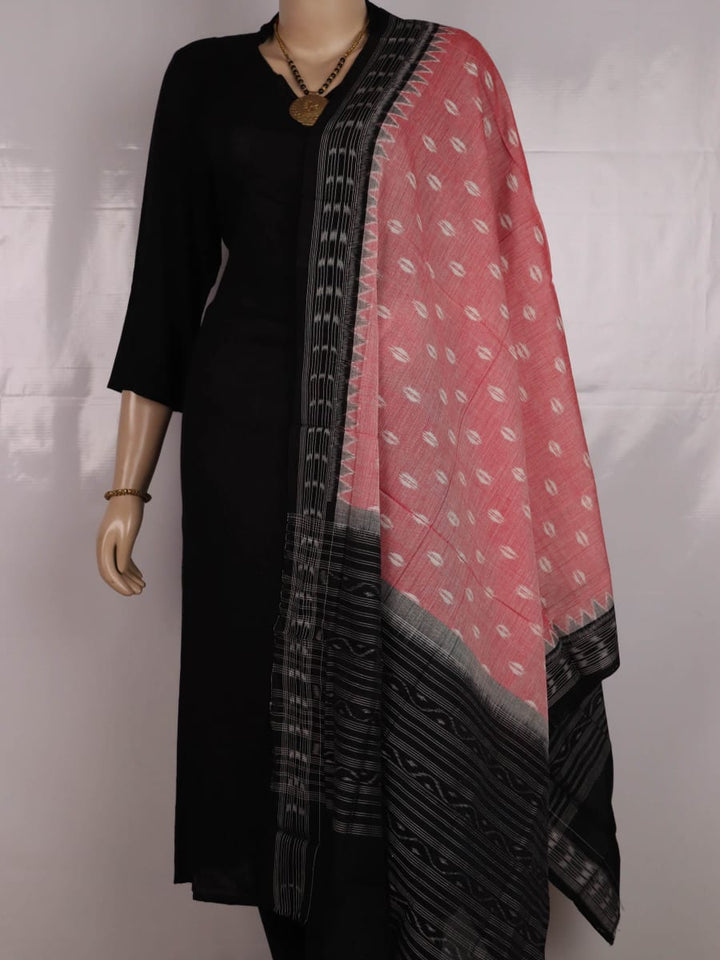 Multi-colored Sambalpuri cotton dupatta styled with black motifs.