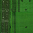 Full flat layout of a black Sambalpuri cotton saree with green butta patterns and an intricate ikat border.