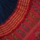 Full layout view of the blue Bomkai cotton saree with red borders and intricate handloom butta work.