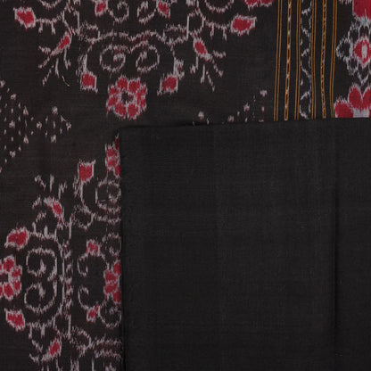 Full layout view of the blue and black Sambalpuri cotton saree displaying body patterns and border.