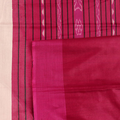 Close-up of plain white and black handloom Tussar Silk saree fabric texture.