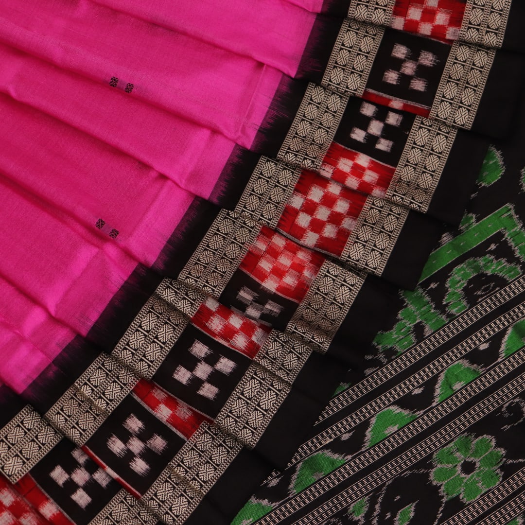 Handloom Pink Sambalpuri Silk Saree with Black border