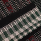 Full view of a green and black Sambalpuri cotton saree with motifs.