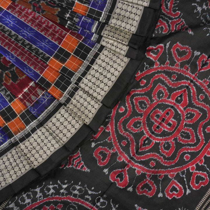 Close-up showing the rich, handloom silk texture and intricate multi-color Utkallaxmi weave with motifs.