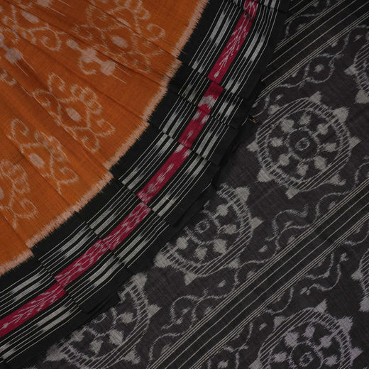 Brown Sambalpuri Cotton Saree with Black Border P70-10-06068