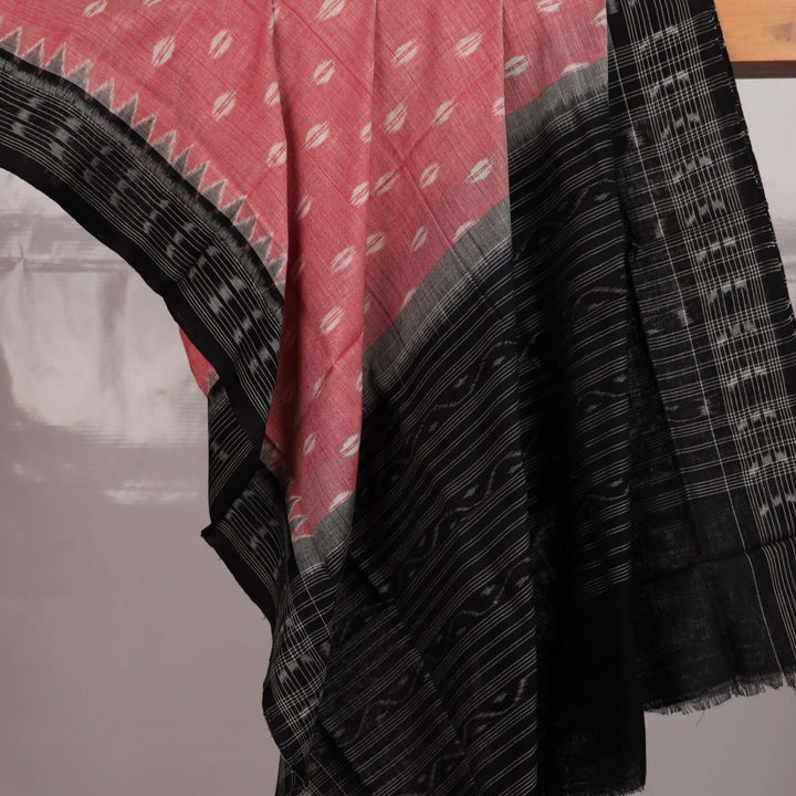 Multi-colored Sambalpuri cotton dupatta styled with black motifs.