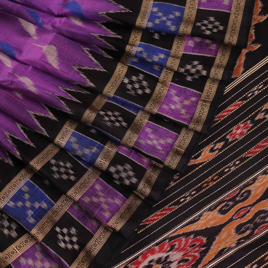 Handloom Violet Khandua Silk Saree with Black border