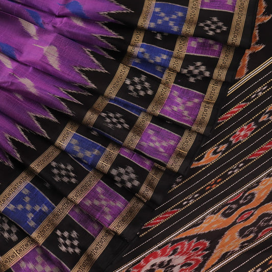 Handloom Violet Khandua Silk Saree with Black border
