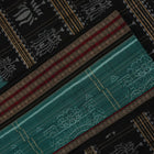 Full layout of the green and black Sambalpuri cotton saree showcasing the pallu and body patterns.