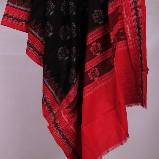 Black Sambalpuri Cotton Dupatta with Red Border B10-14-05506